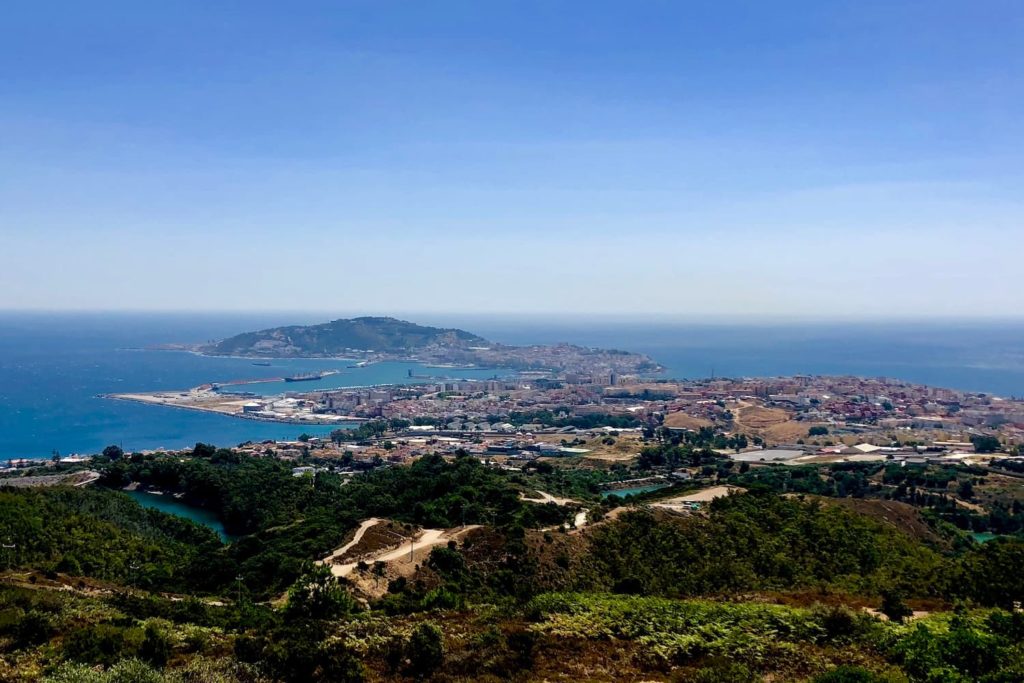 An arial view of the city of Ceuta, a peninsula jutting out into the Mediterranean.