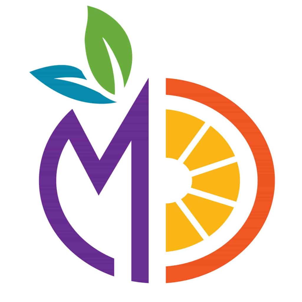 The logo for Matt Desing Creative; the stylized letters MD in the shape of an orange.